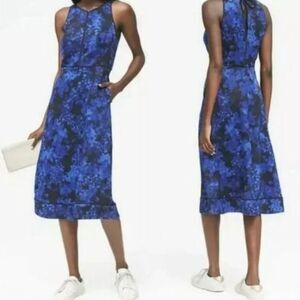 Banana Republic Kristi Dress Size 10 Black Blue Floral Sleeveless Pockets NWT